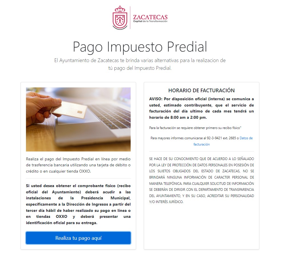 Pago predial municipio Zacatecas en línea